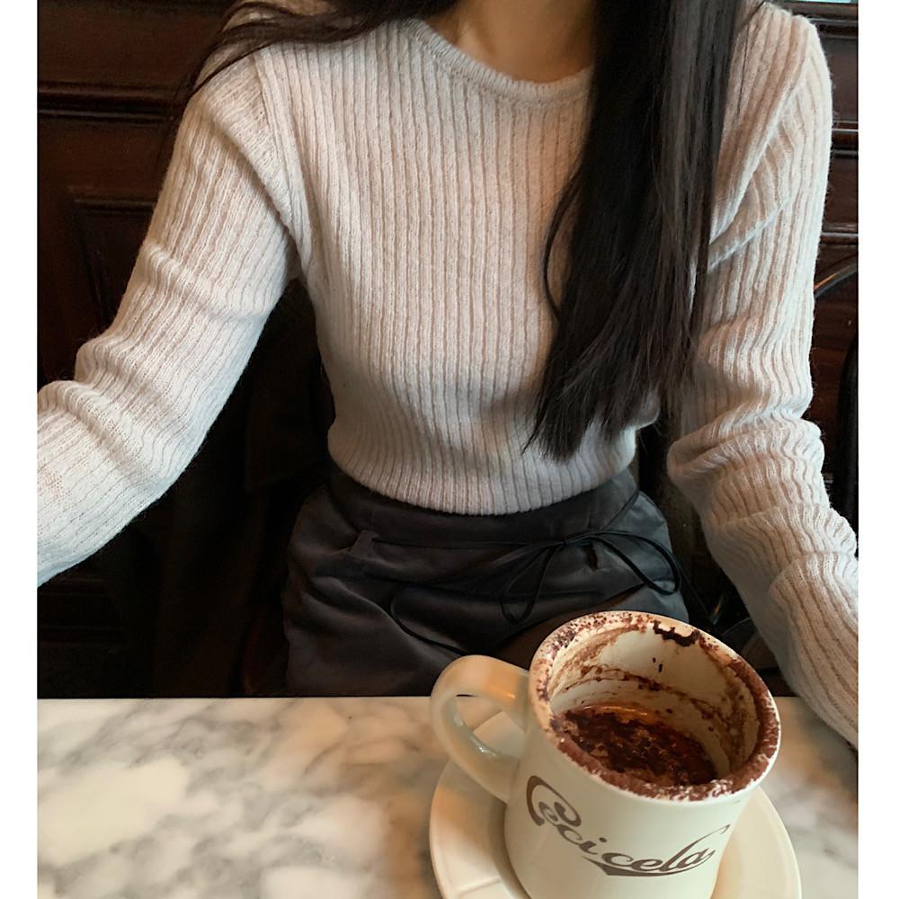 모헤어 라운드 골지 니트 소프트 이너 긴팔니트