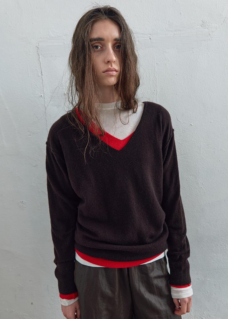 INSIDE OUT V-NECK SWEATER IN DARK BROWN