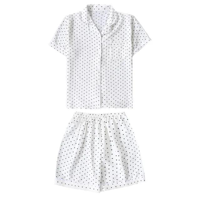 💝반바지+반팔 투피스 세트💝지지미데일리 베이직 땡땡이 도트 셔츠 반팔 여름 파자마 쓰리피스 세트