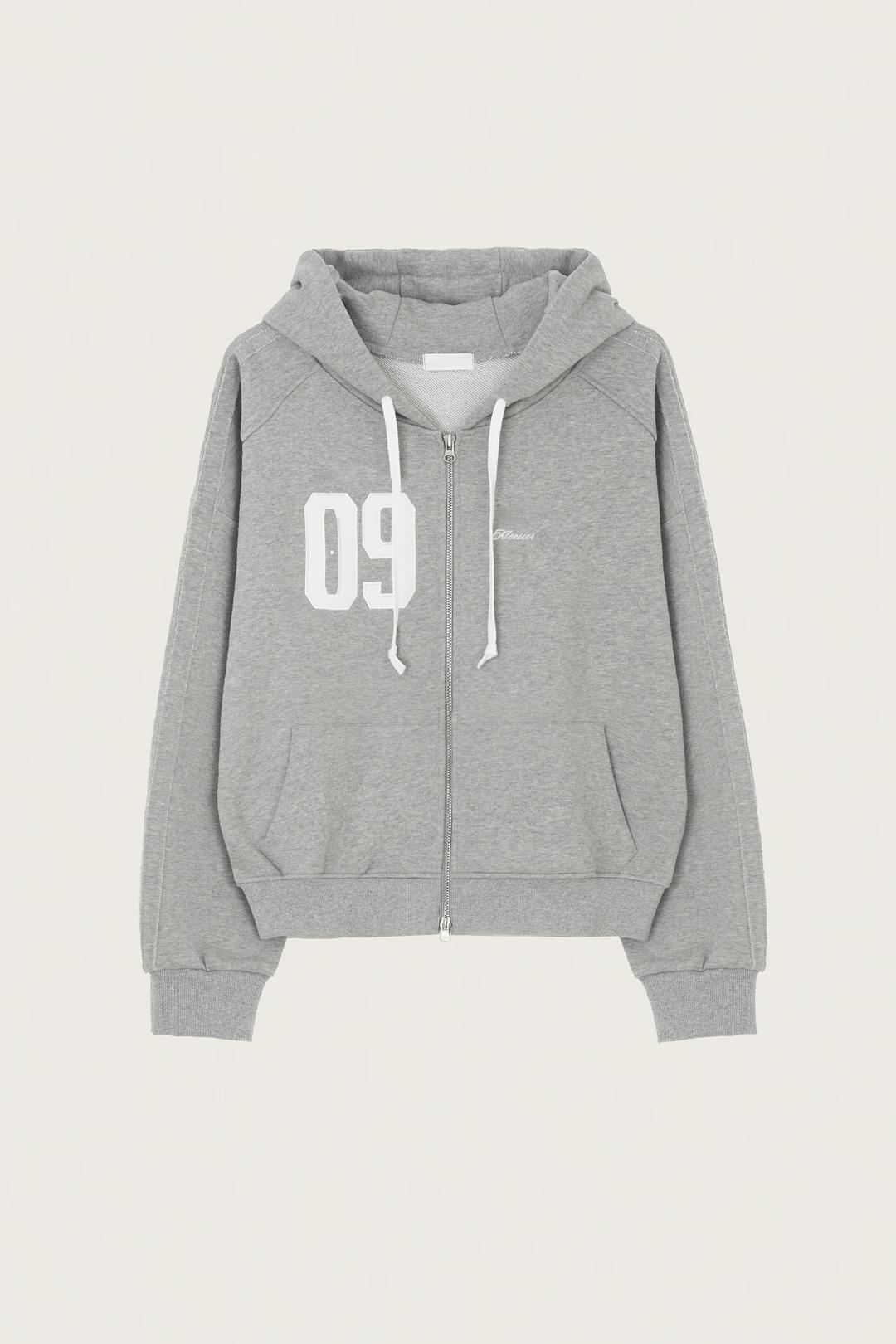Classic 09 Numbering hooded zip-up, Gray