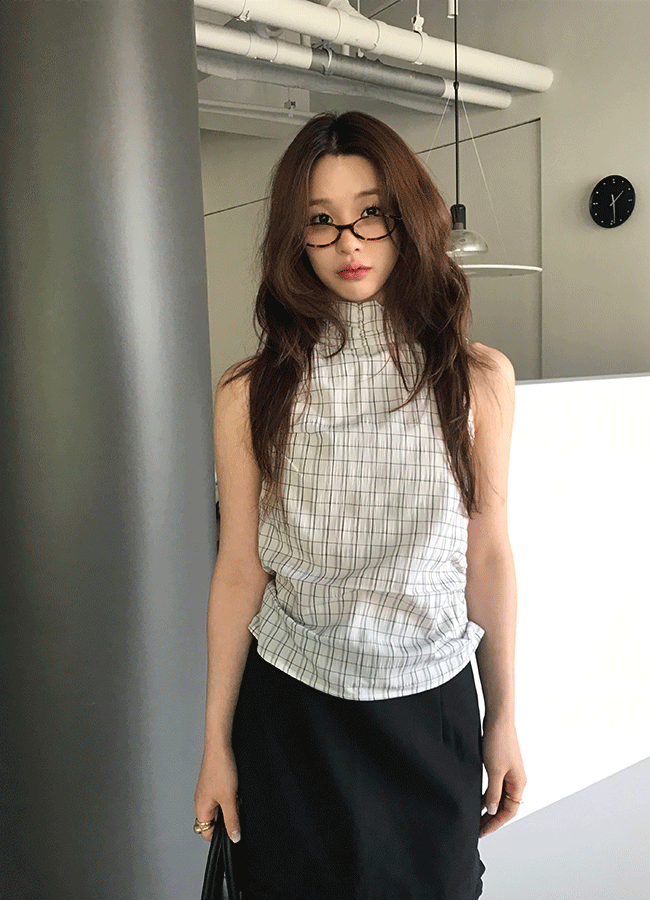 유이니 Hatsu check sleveless blouse (3color)