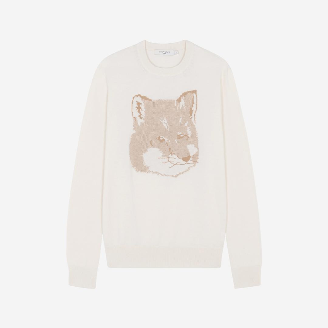 Maison Kitsune Pique Fox Head R-Neck Pullover Ecru