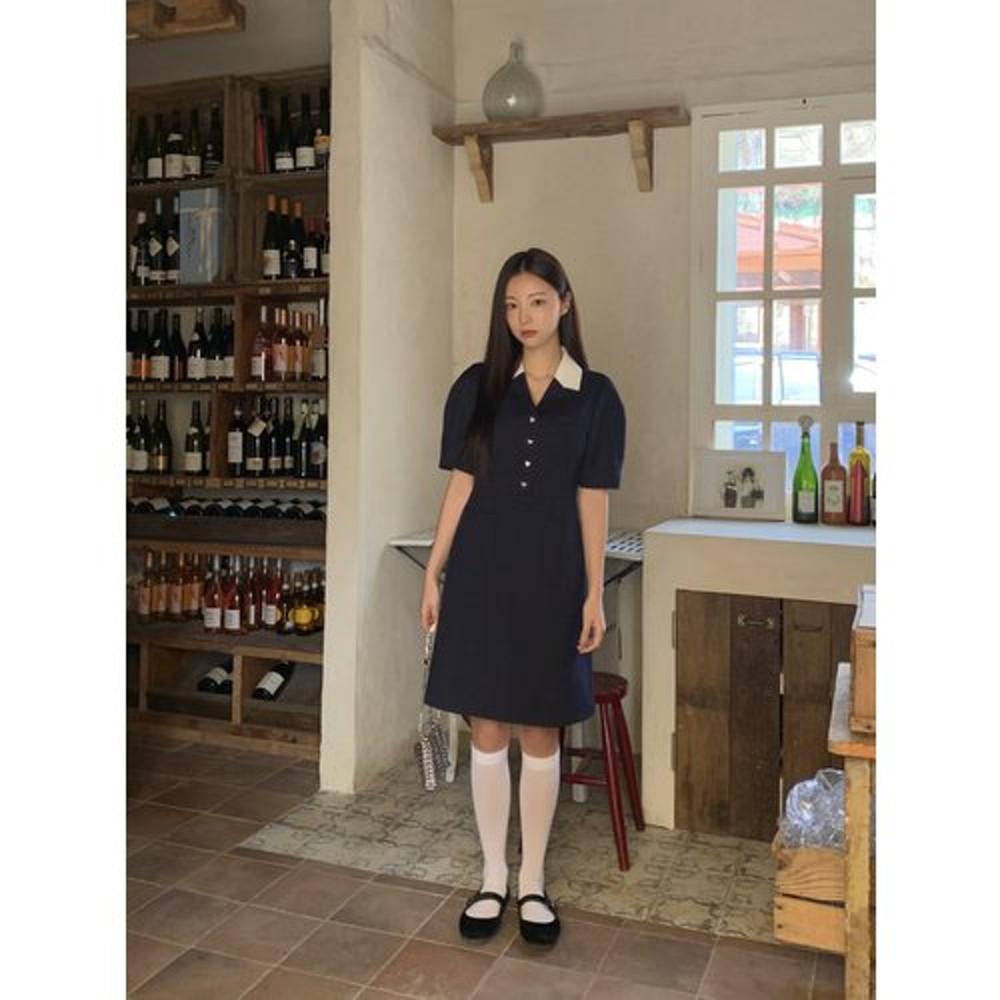 [올리브데올리브](신세계센텀점)[인플루언서 경은 착장상품] 카라 배색 하트포인트 원피스 OW4MO448