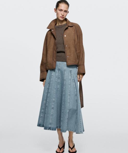 데님 고데 미디 스커트