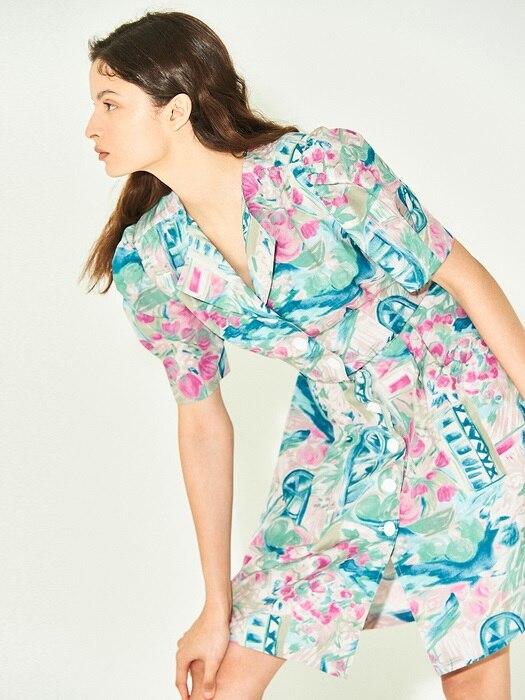 Drawing Button Dress in Pink