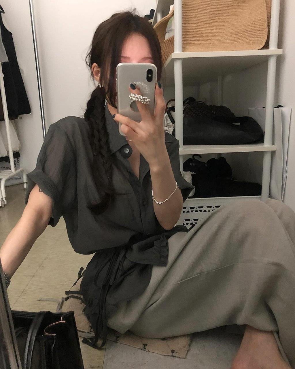 유인어스 마바 여성 여름 하객룩 출근룩 오피스룩 휴양지룩 휴가룩 바캉스룩 반팔 레이어드 이너 시스루 랩 리본 얇은 카라 오버핏 루즈핏 블라우스