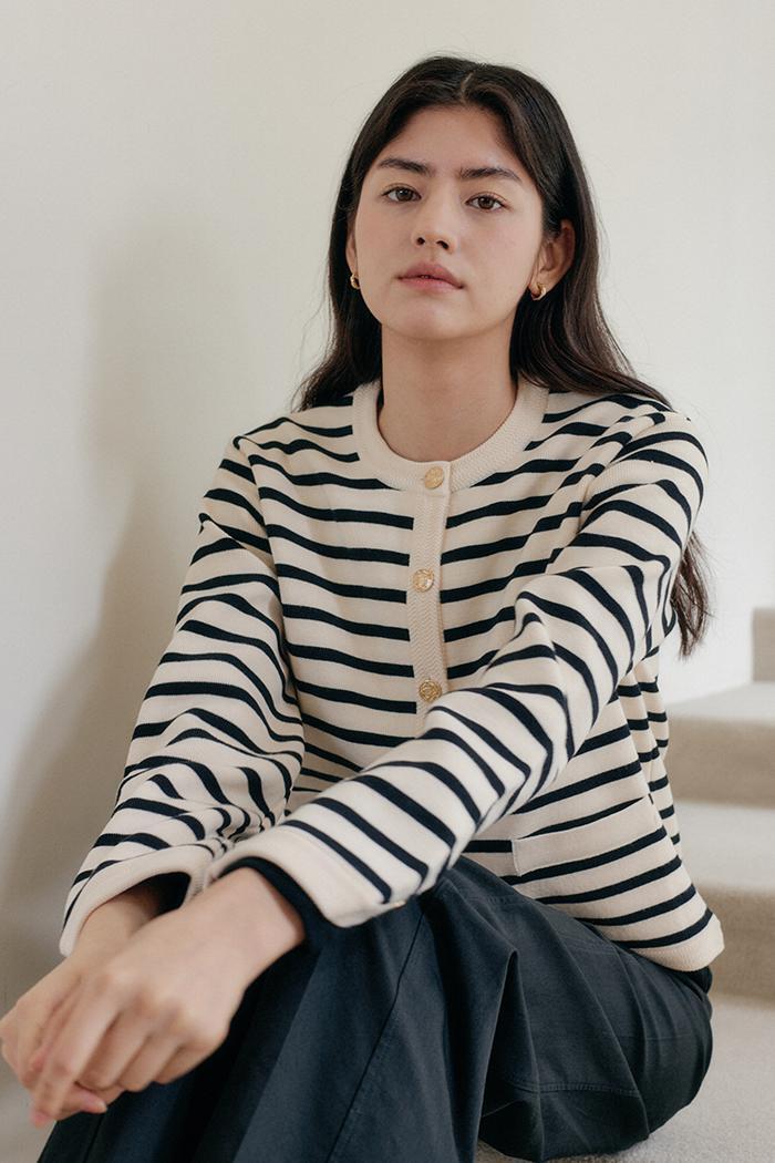 STRIPE KNIT JACKET_IVORY
