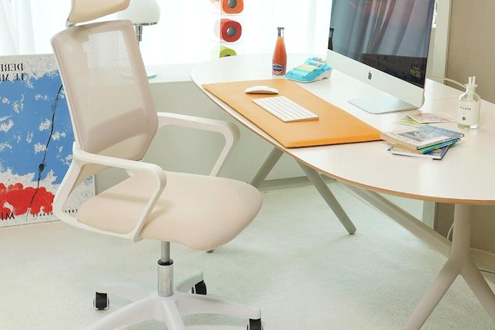 [주말특가] [단독] 뮤즈 편한 메쉬 사무용 팔걸이 의자 (크림화이트컬러)