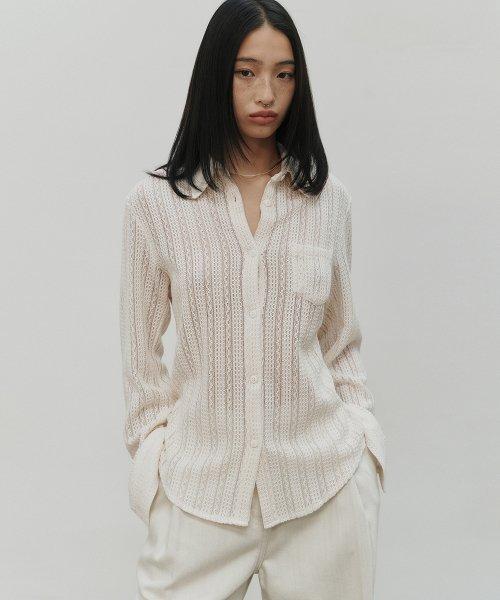 코튼 크로쉐 슬림셔츠 (아이보리)
