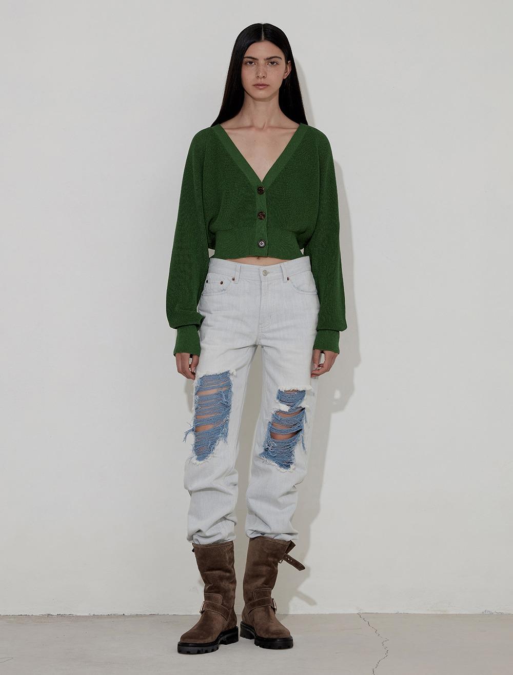 BACK FRINGE CARDIGAN [GREEN]