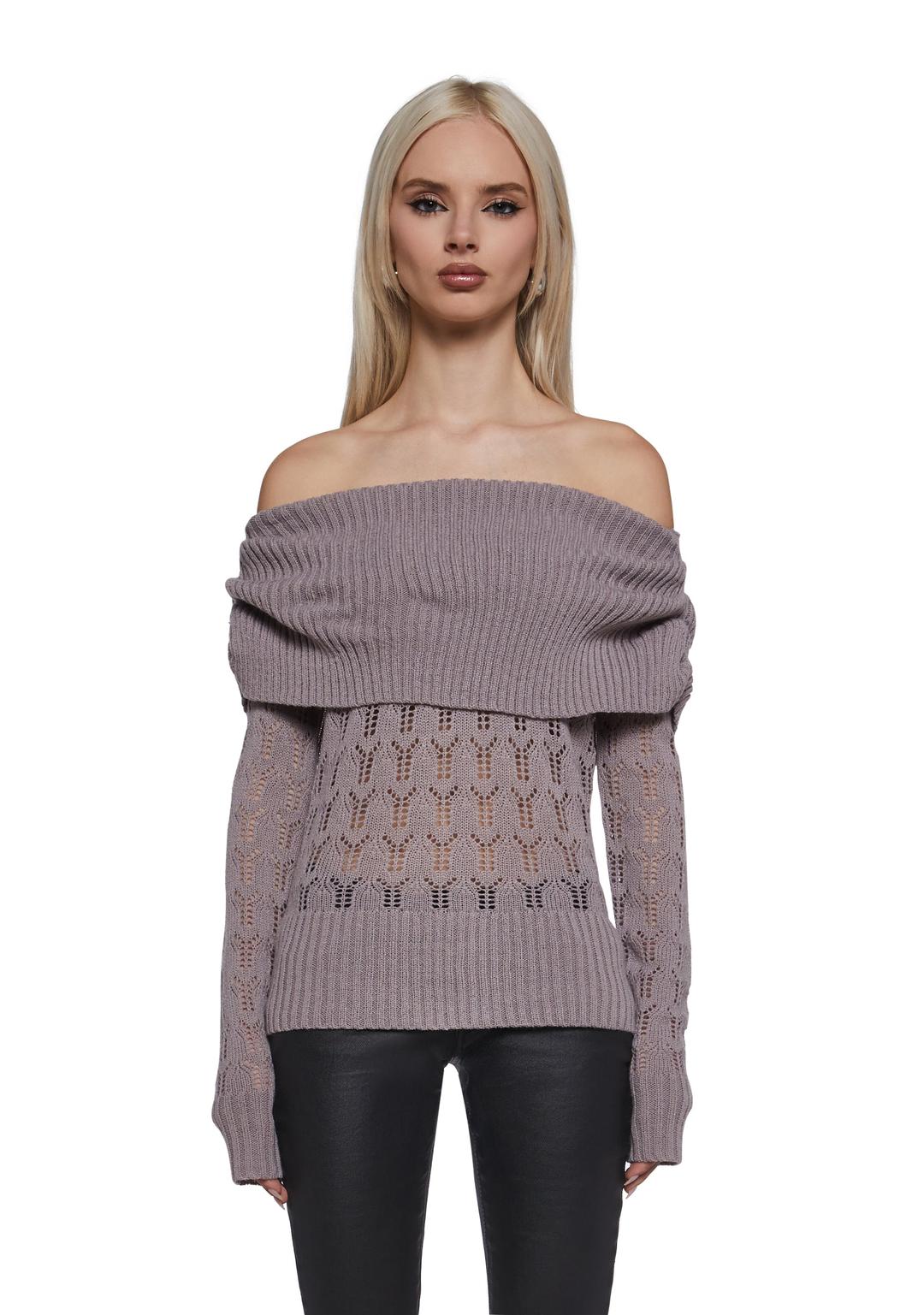 Flirty Tease Off The Shoulder Sweater - LIGHT GRAY / XX-SMALL