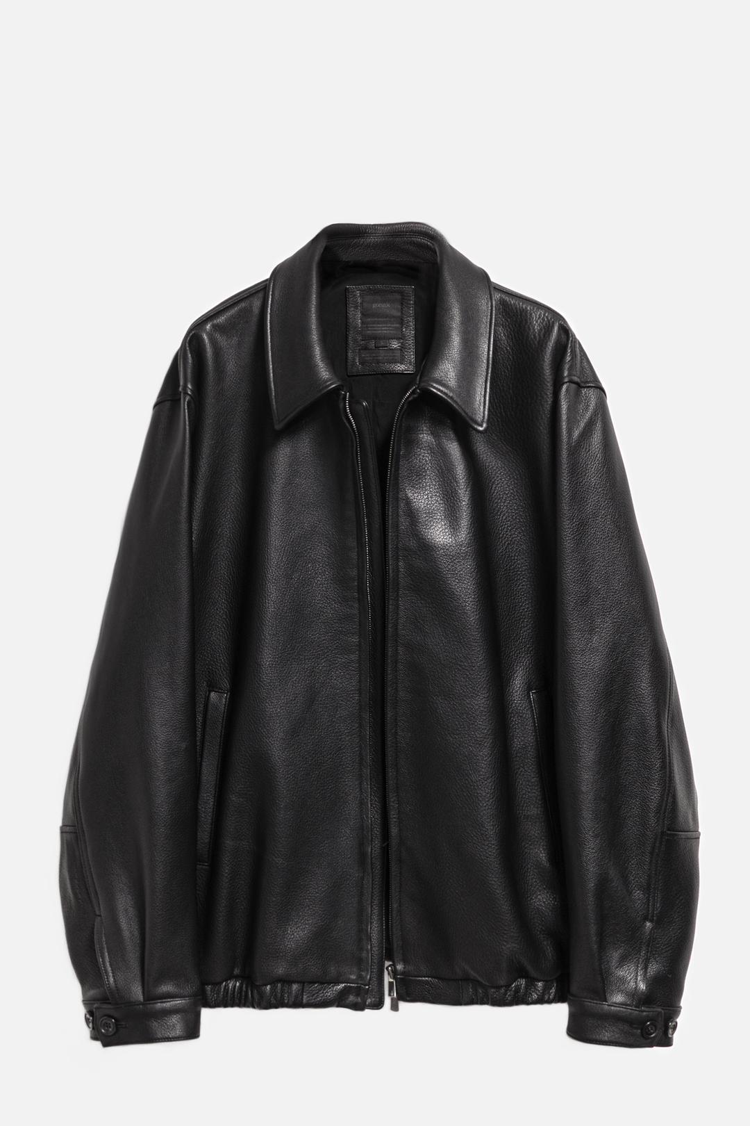 goat leather fasel jacket - black