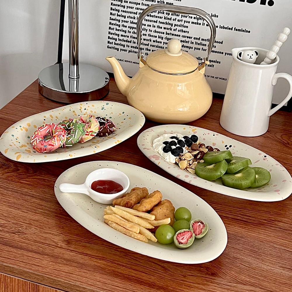 테라조 접시 감성 그릇 디저트 브런치 마블 타원형 접시 4color