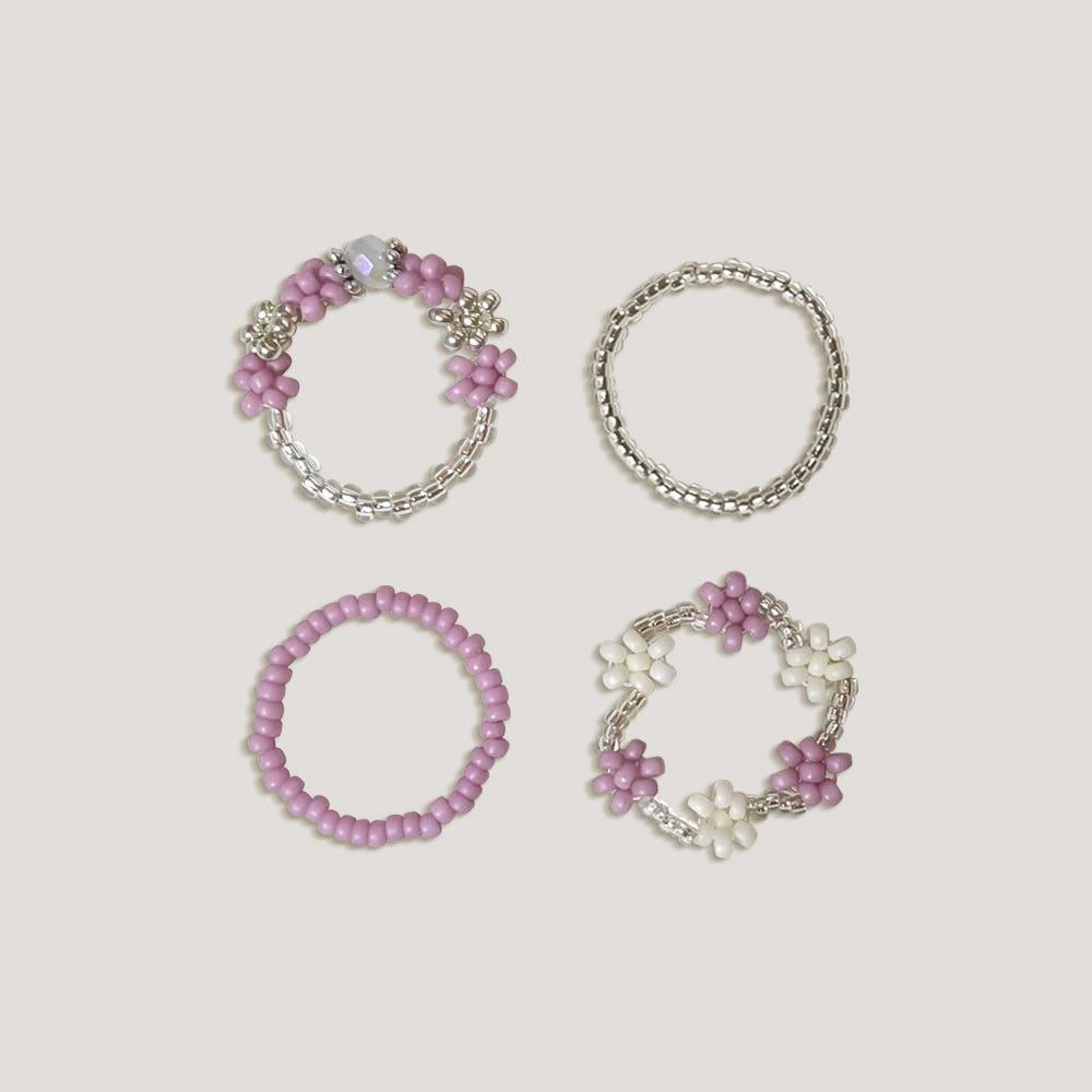 [어리틀티클] 라일락 가든 링 - 비즈반지 4 set