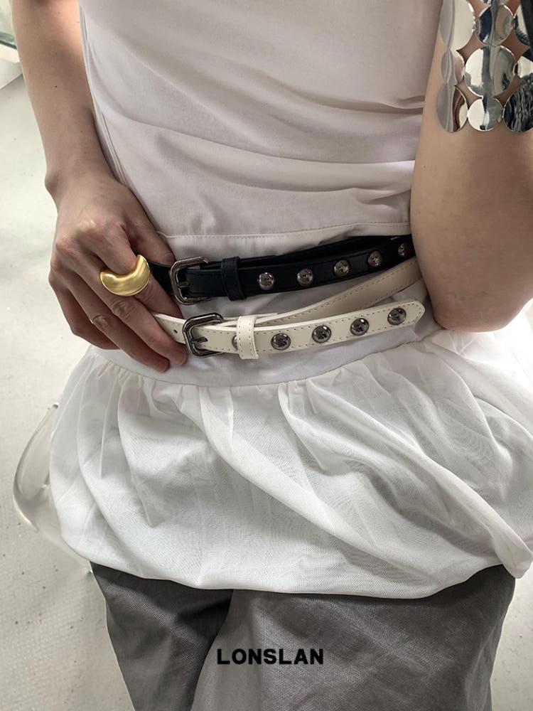 [collective] daily metal stud slim belt(3color) / 데일리 메탈 스터드 핀 벨트 / 미니멀 벨트 / 레이어드 벨트 / 슬림 벨트