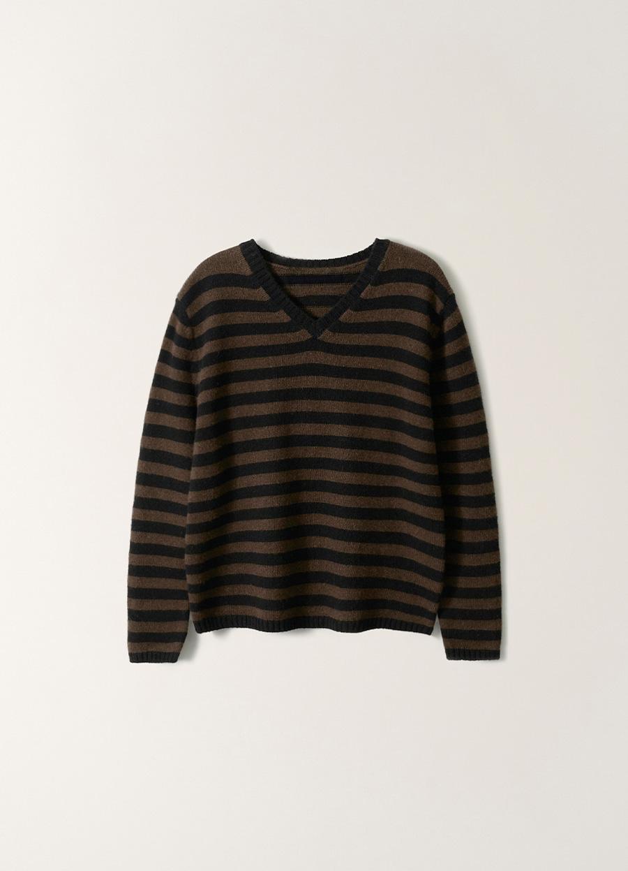 Molly V-Neck Pullover (Brown Stripe)