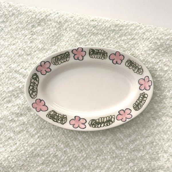 pink flower oval plate