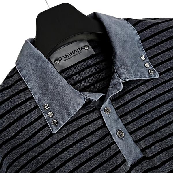 Karoah western stripe collar half sleeves (smoke blue)