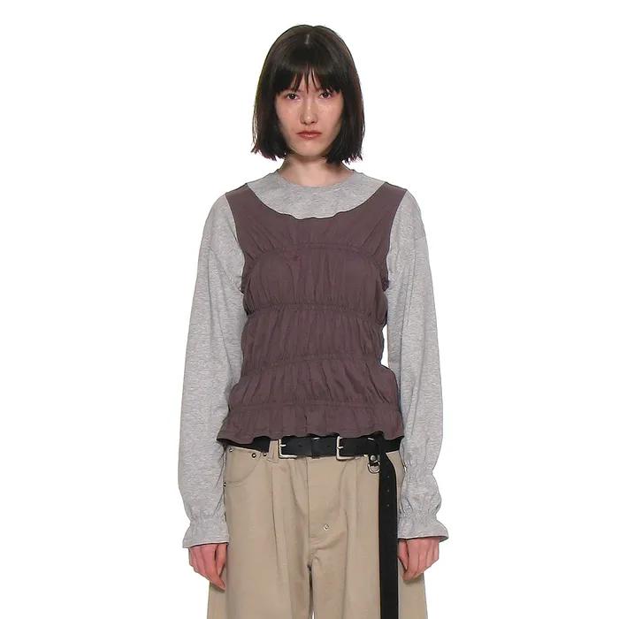 ALL-IN-ONE SMOCKED LONG SLEEVE TOP_MELANGE