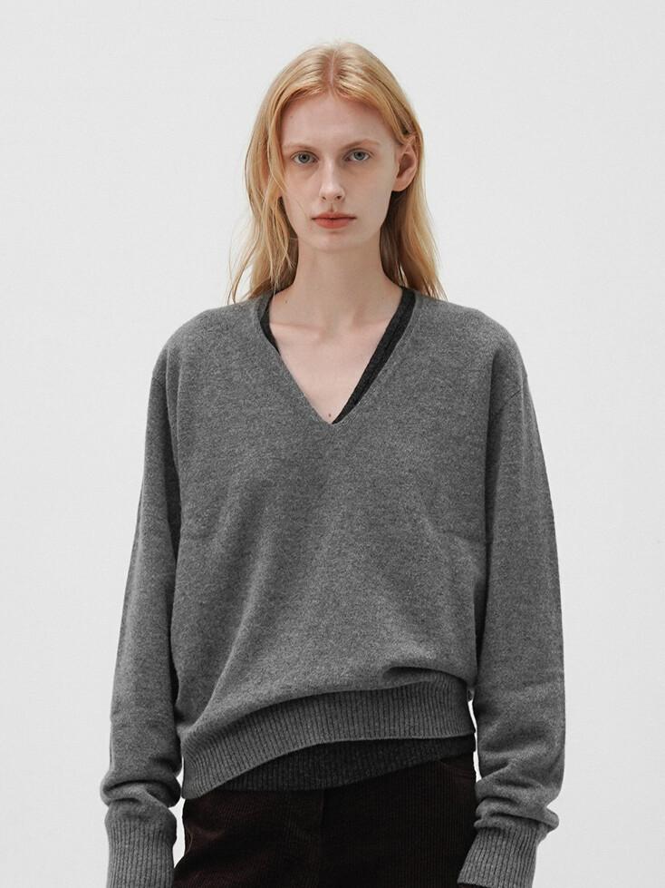 Cashmere blend v-neck knit (Grey)