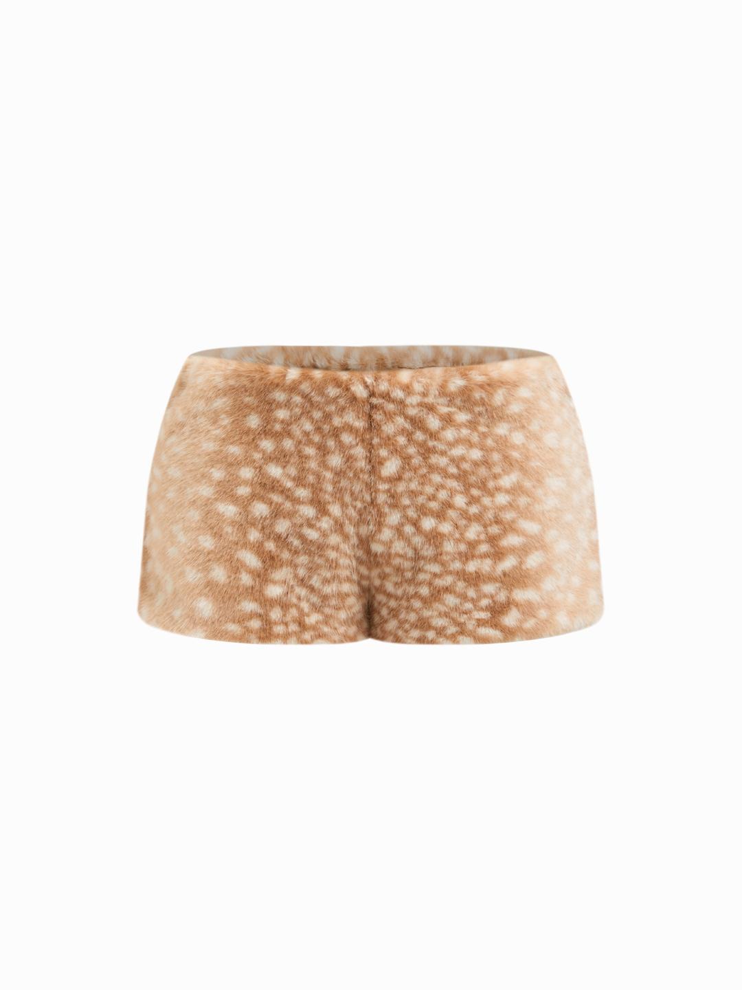 Faux Fur Deer Print Low Rise Micro Shorts