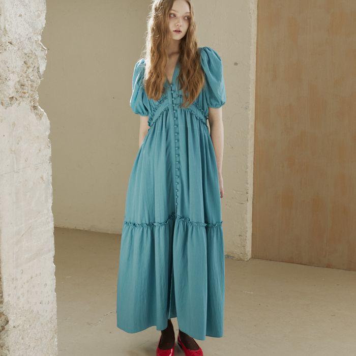 Viscos Frill Dress (Indi Blue)