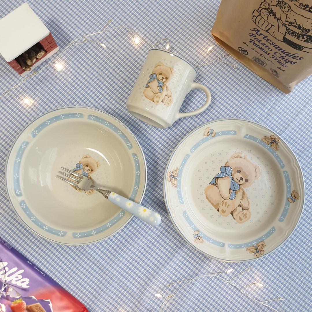[빈티지] 텐산 테디베어 씨리얼 보울 & 플레이트 & 머그컵 소소한식탁