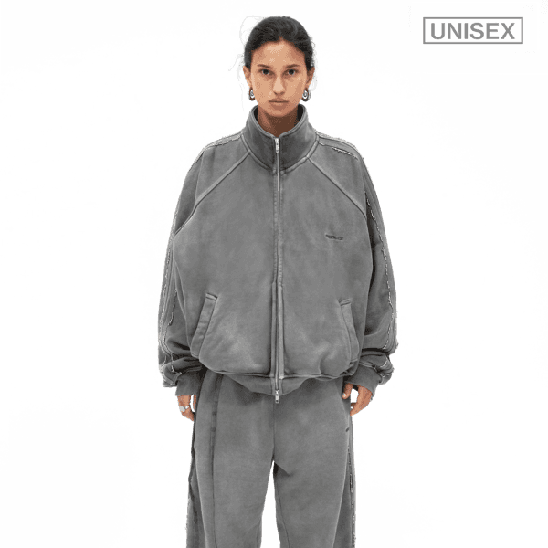 BEADED TRACK JACKET IN PIGMENT WASHED GREY