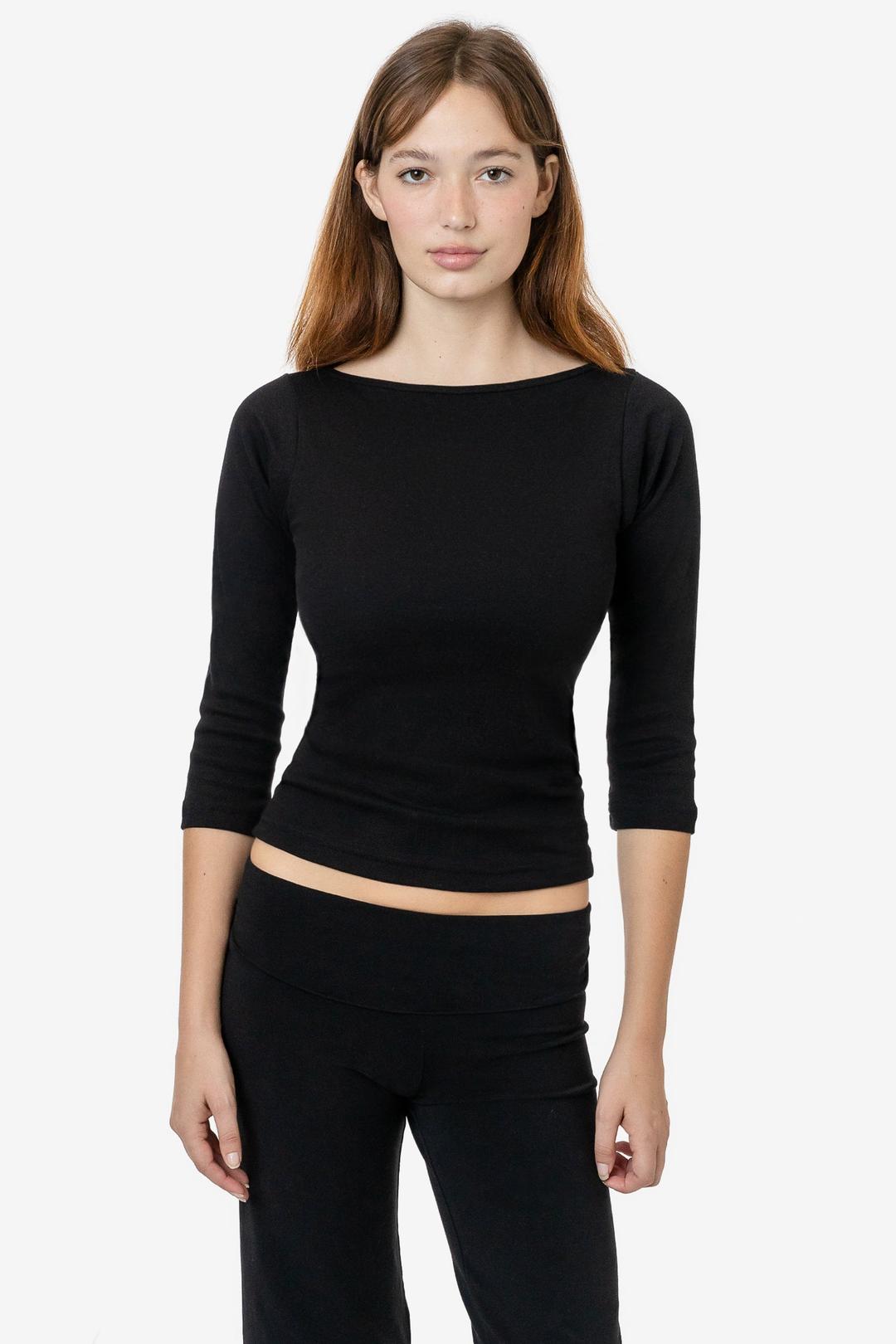43044 - Baby Rib 3/4 Sleeve Boatneck Top - Black / XS