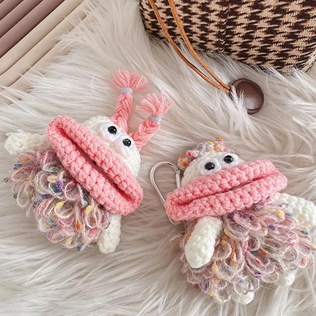 핑크 왕입술 에어팟 뜨개 유니크 특이한 힙 키치 하이틴 털 애플 이어폰 겨울 귀여운 우정 커플 친구 생일 선물 케이스 에어팟케이스 1세대 2세대 프로 3세대