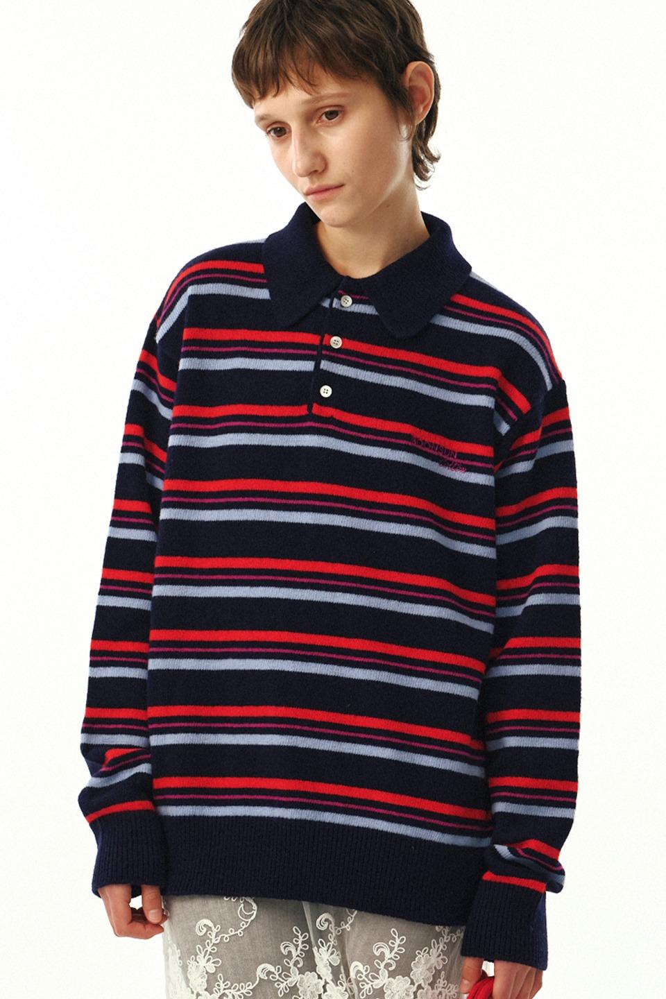 MJ S2 02 M.C UNISEX, Stripe Wool Collar Knit / Lolli-pop