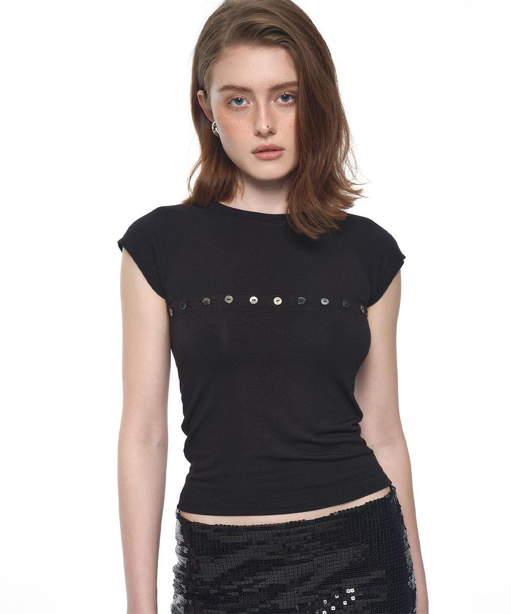 MOTHER OF PEARL BUTTON RAGLAN T-SHIRT (BLACK)