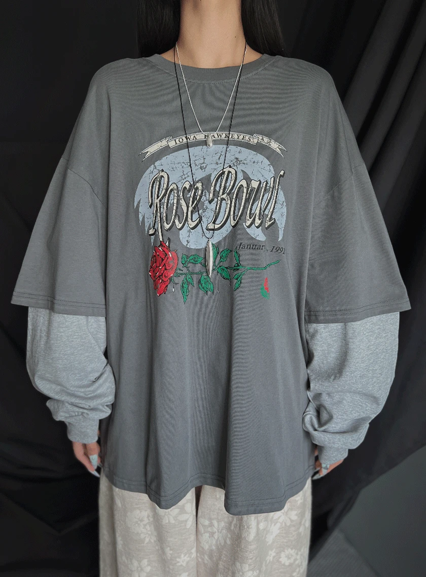 로즈 레이어드 배색 탑