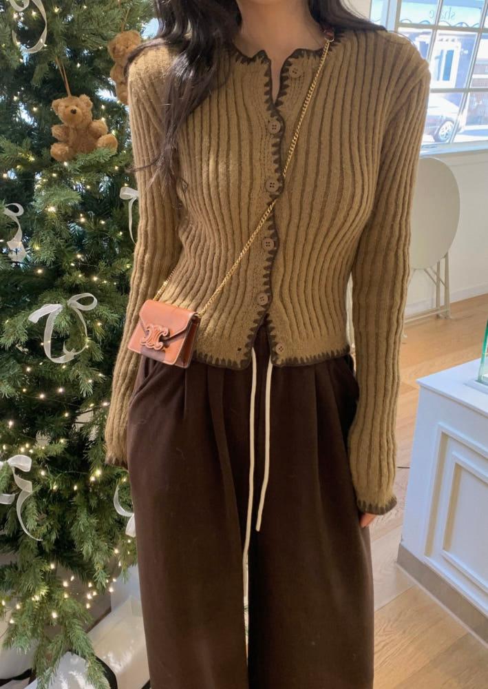 [바이베이지] 누트 스티치 골지 라운드 투웨이 가디건