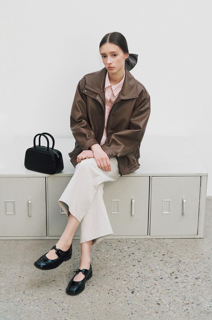 [SJSJ] 레더 이펙트 패딩 블루종