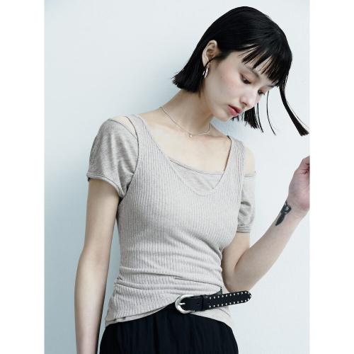 레이어드 반소매 티셔츠  그레이