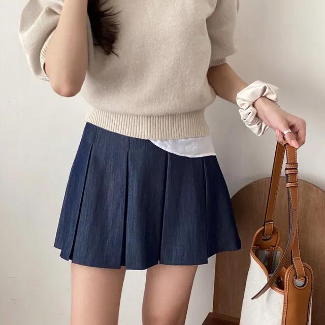 데님 청 테니스 미니스커트