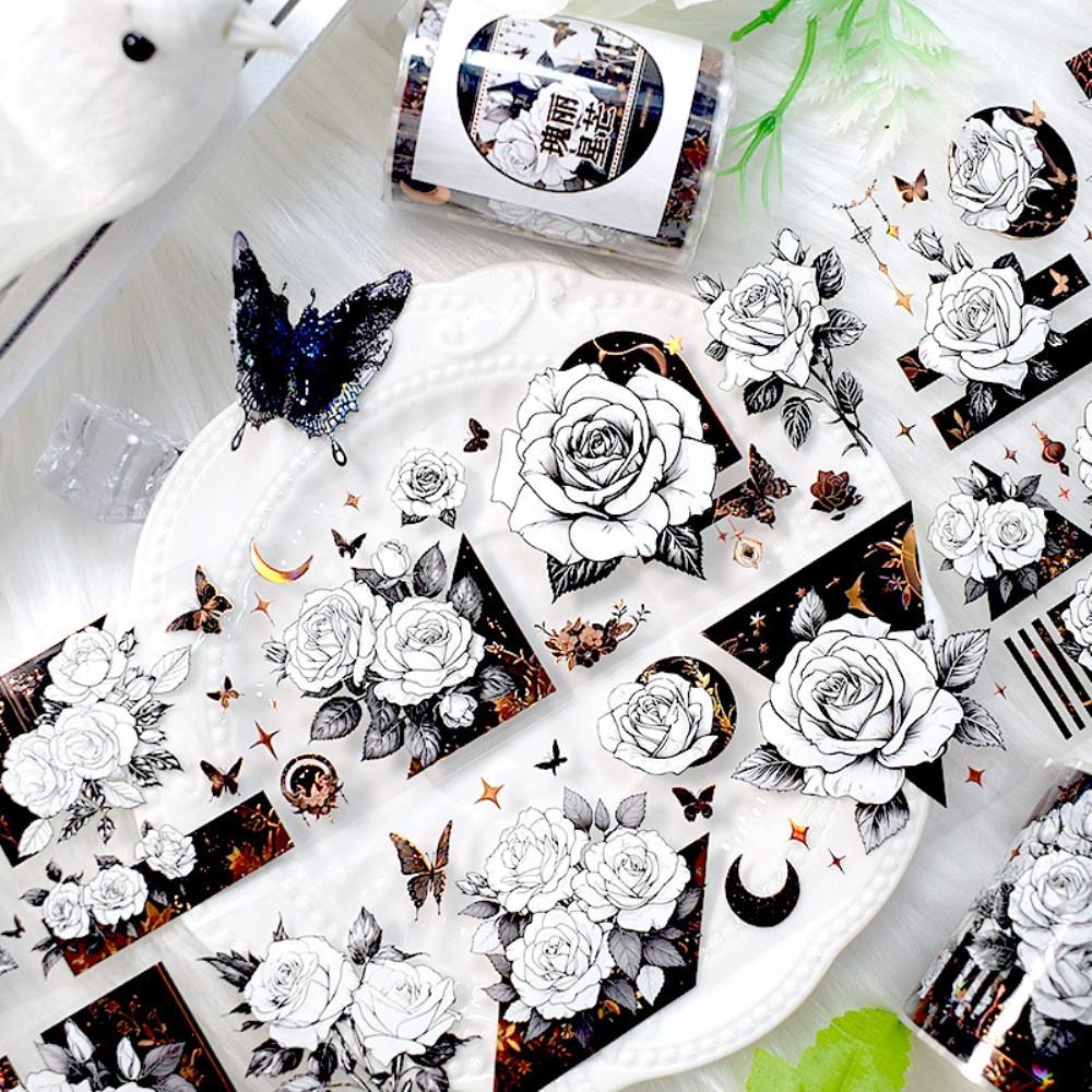 빈티지다꾸 블랙 장미 pet 마스킹 테이프