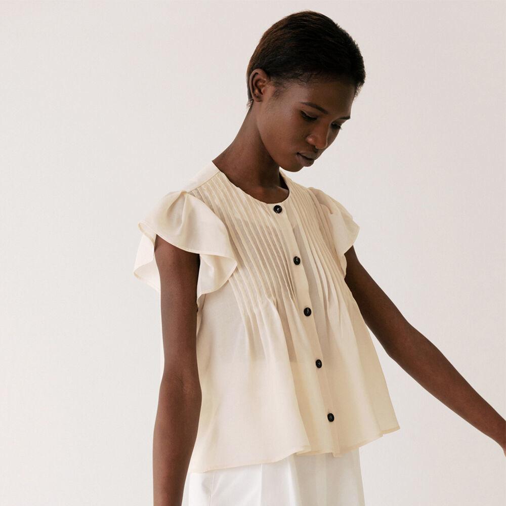 Pintucked Ruffle-sleeve Blouse Cream