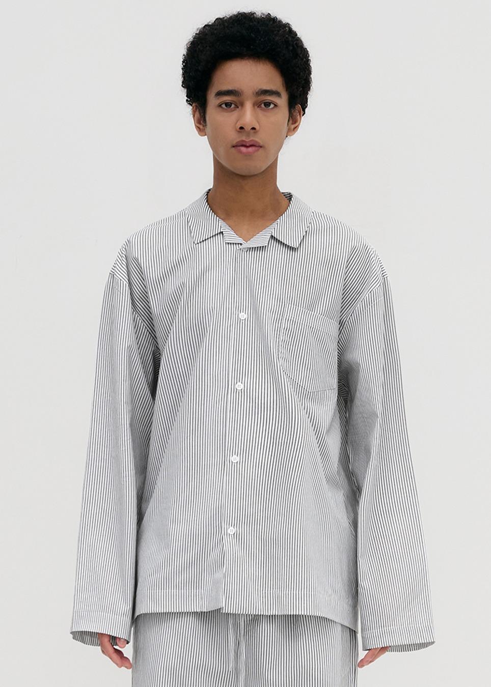Stay Stripe Pajamas Long Sleeve Shirts - Gentle Black