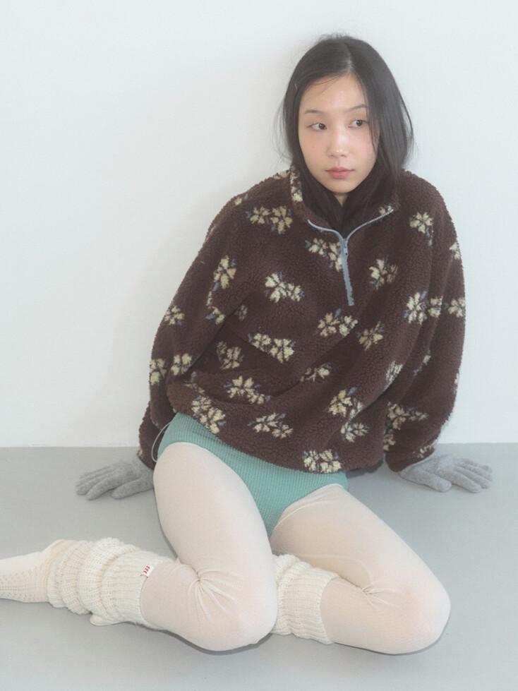 HALF ZIP FLEECE PULLOVER, BROWN