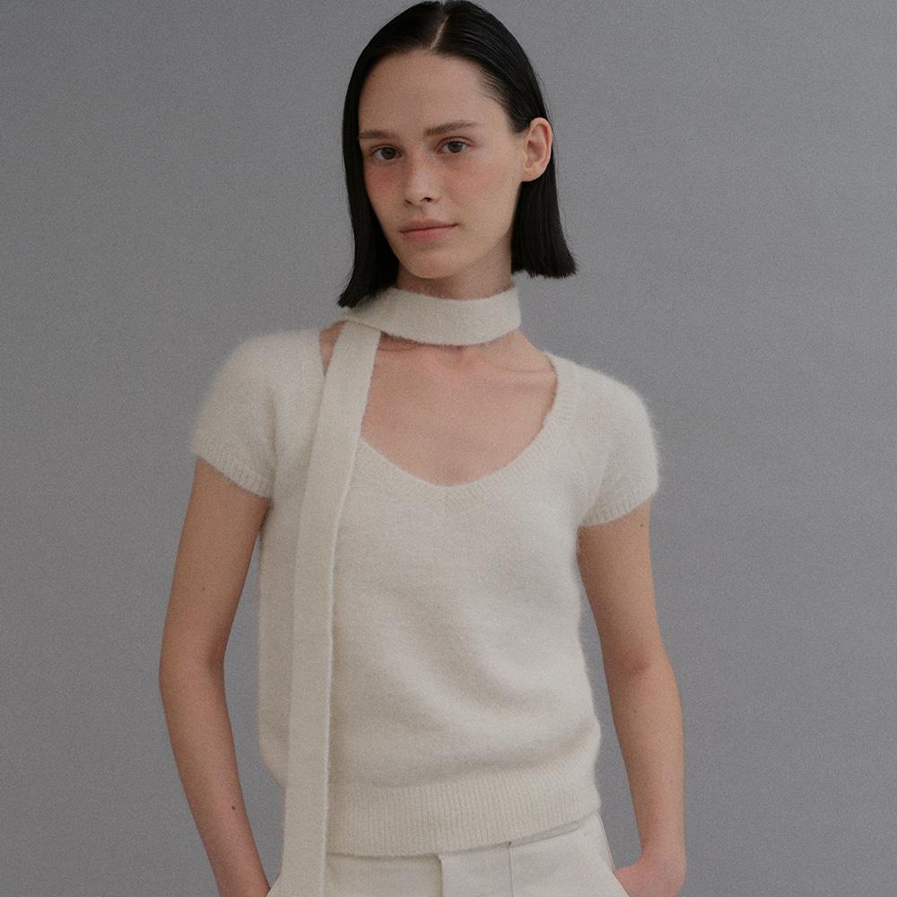 Alpaca muffler square knit_ivory