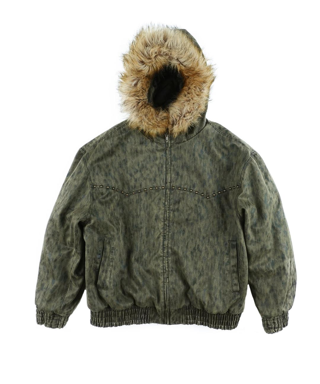 Faux Leather Fur Jacket Khaki