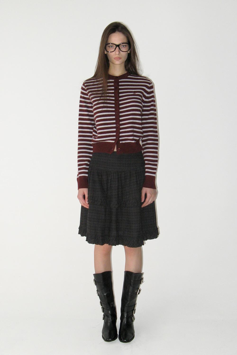 Cashmere Stripe Round Cardigan, BURGUNDY