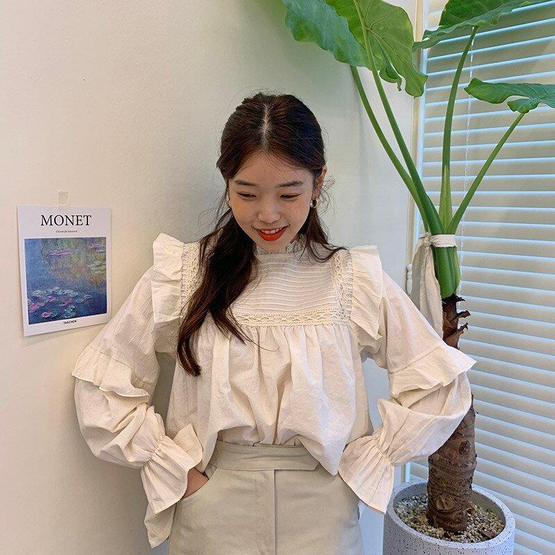 COIGARSAM여성용 프릴 블라우스 풀 슬리브r416