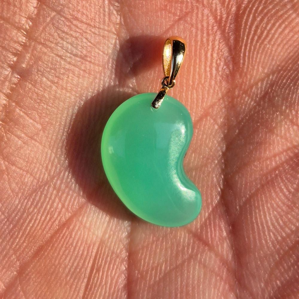 18k 호주비취 곡옥 곱옥 목걸이 펜던트 Chrysoprase