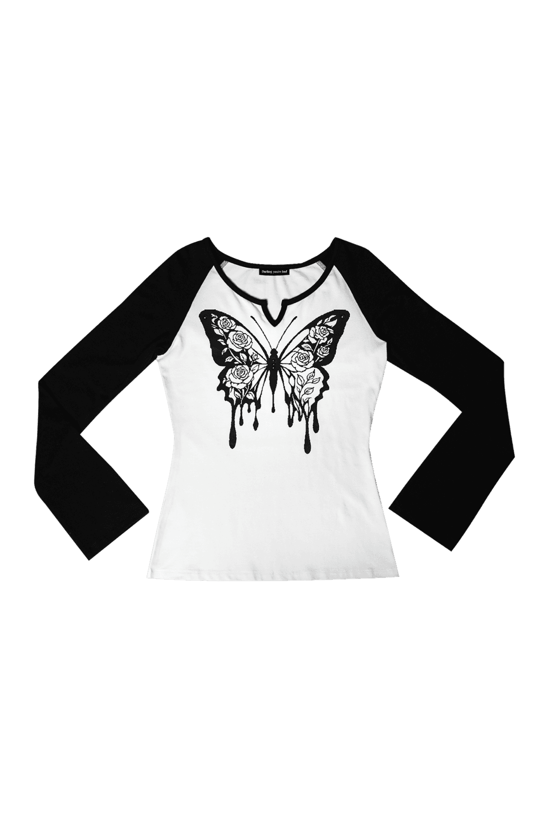 [PRE-ORDER 15% OFF~11.19] ROSE BUTTERFLY RAGLAN T-SHIRT #BLACK WHITE (11.19 출고) | 달링유어배드