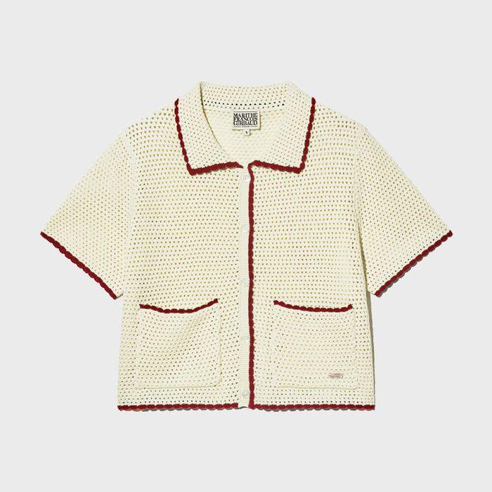 W CROCHET HALF KNIT CARDIGAN red