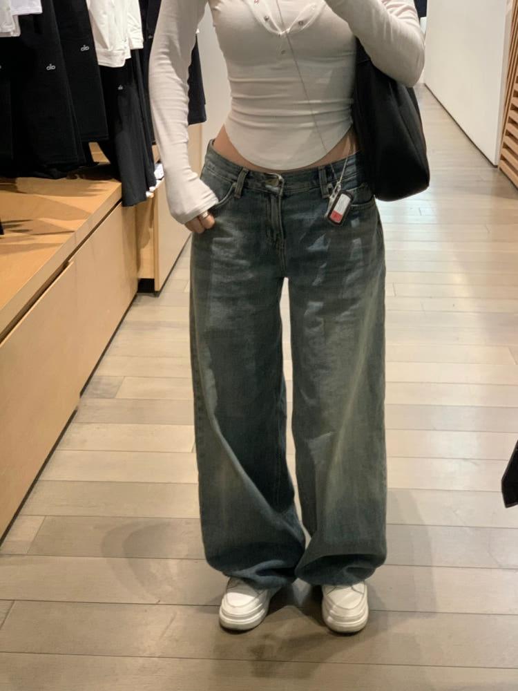 [강력추천] 리얼 로우라이즈 와이드 데님팬츠 2 colors 중청 흑청