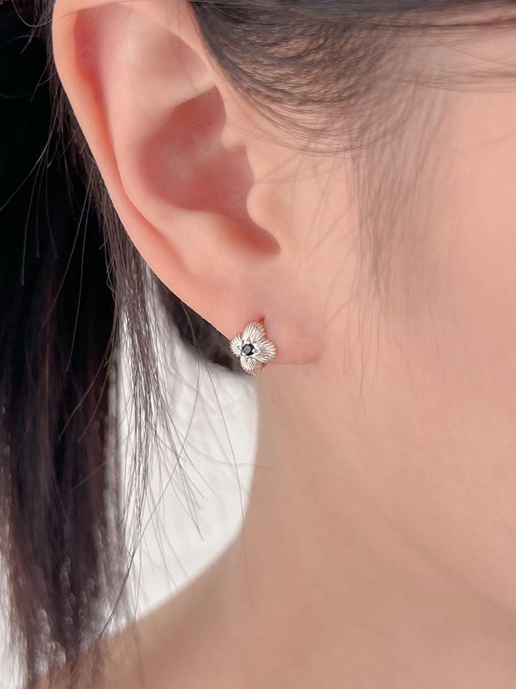 실버925 플뢰르 꽃 큐빅 원터치 귀걸이 2color